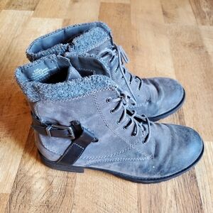 Crown Vintage Gray Combat Moto Boots with Cozy Lining